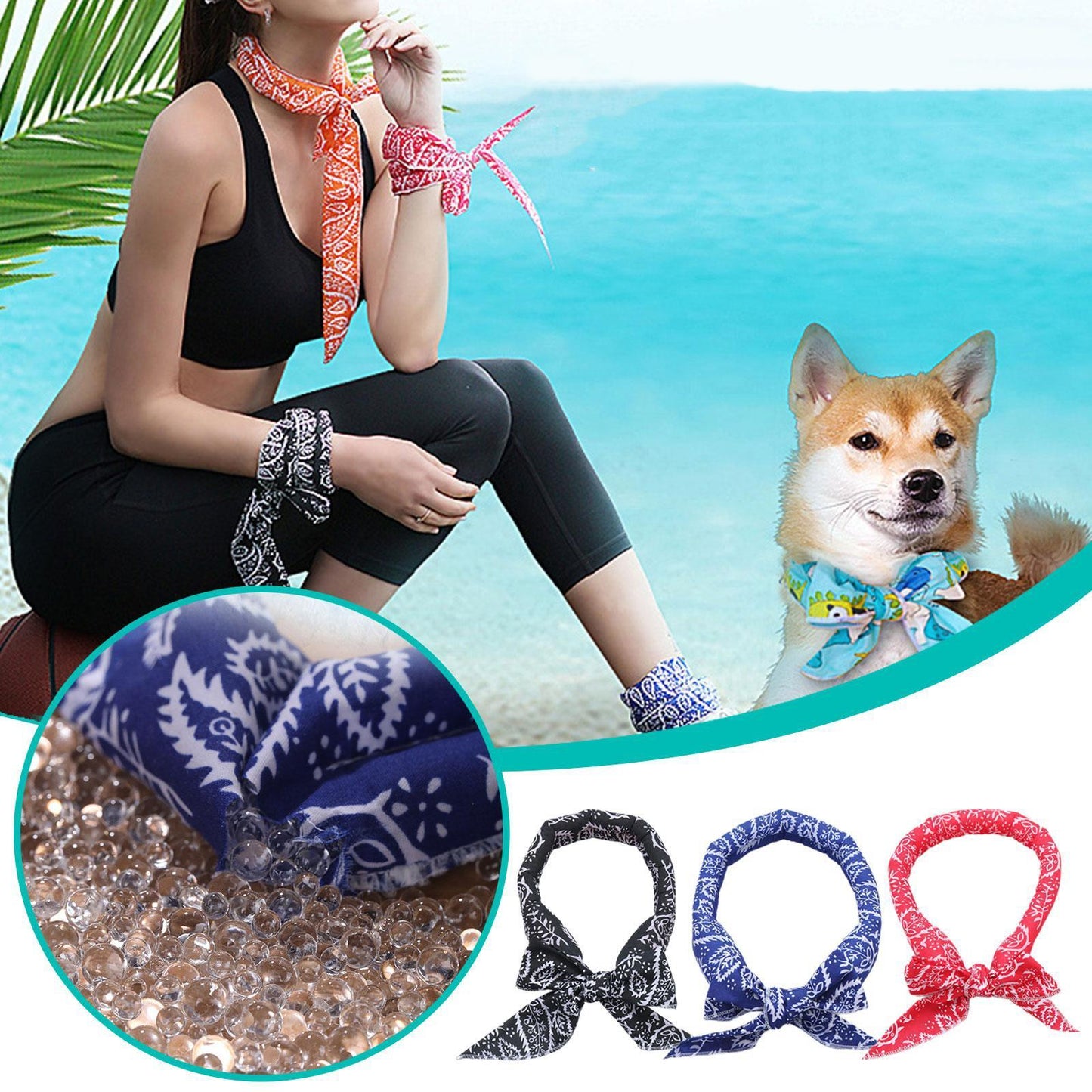3 Piece Summer Cooling Bandana Neck Wraps For Women Men Kids And Pets Red Leaves