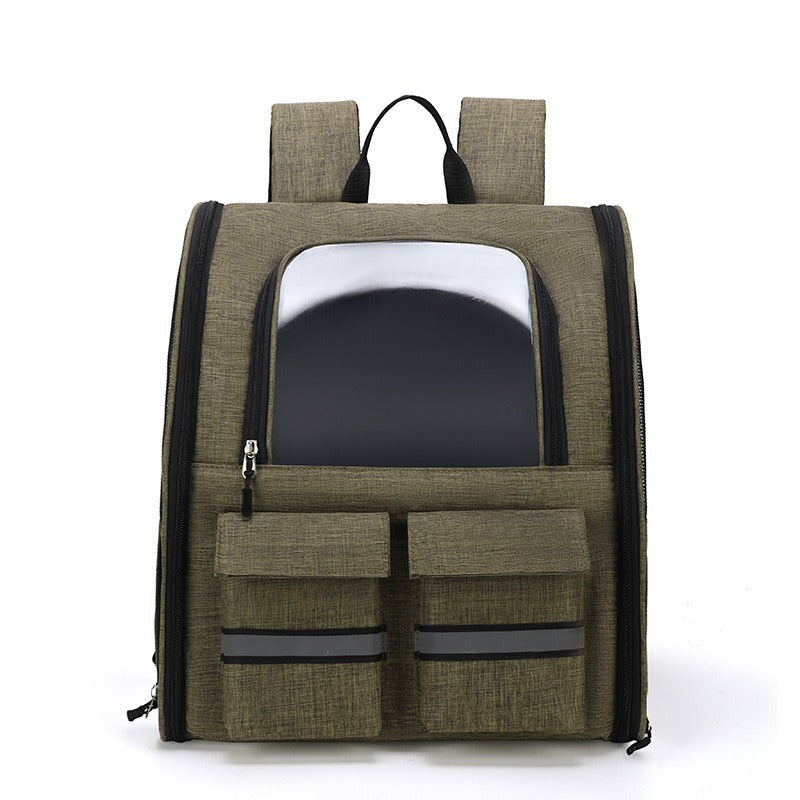 Khaki Collapsible Pet Carrier Backpack with Trolley Sleeve