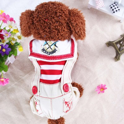 Red Cute Sailor Dog Outfit - Striped Shirt & Anchor Overalls for Small Dogs (Size : XXL )
