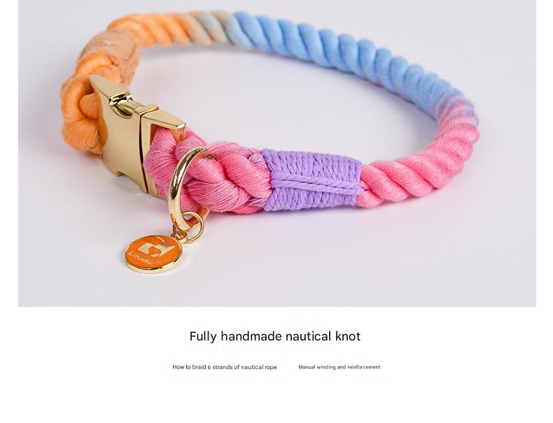 Handmade Gradient Rope Dog Collar & Leash Set - Colorful Braided Cotton (Navy blue - Size M)