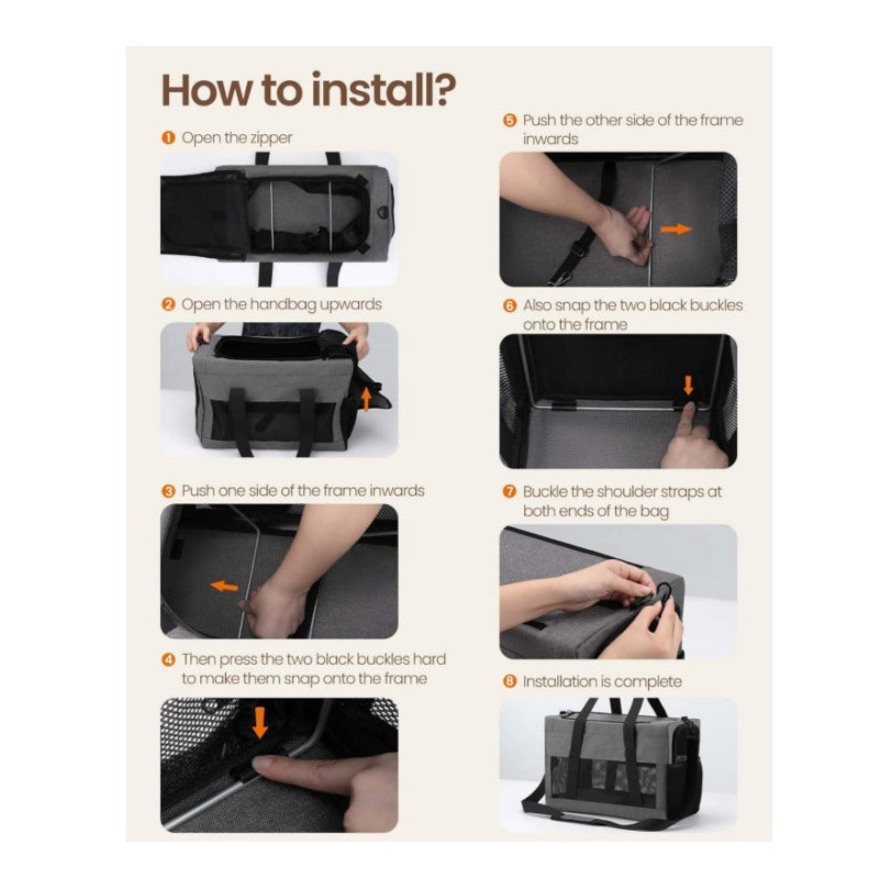 Sturdy & Breathable Pet Carrier for Small Cats & Dogs - Collapsible Travel Bag with Steel Frame, Safety Locks & Sunshade(Black)