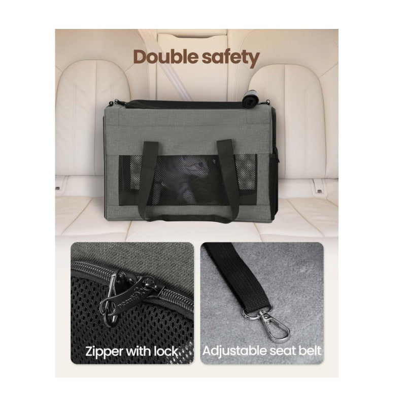 Sturdy & Breathable Pet Carrier for Small Cats & Dogs - Collapsible Travel Bag with Steel Frame, Safety Locks & Sunshade (Green)