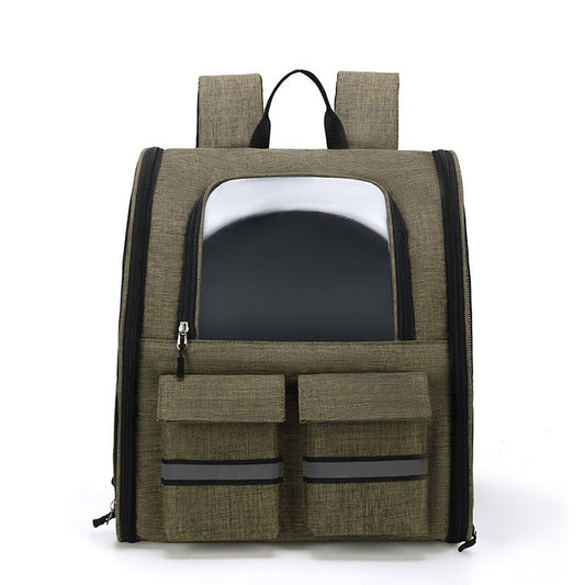 Khaki Collapsible Pet Carrier Backpack with Trolley Sleeve