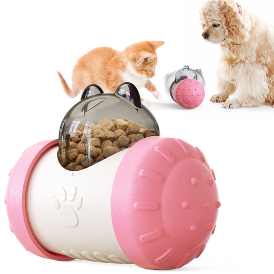 Pet Tumbler Treat Dispenser Ball,Interactive Feeding Toy for Dogs and Cats(Pink and White)