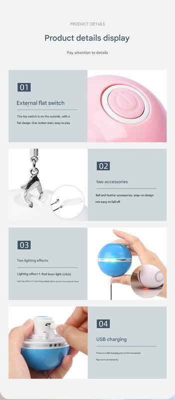 Smart USB Rechargeable Pet Interactive Rolling Ball(Pink)