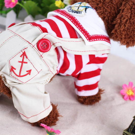 Red Cute Sailor Dog Outfit - Striped Shirt & Anchor Overalls for Small Dogs (Size : XXL )