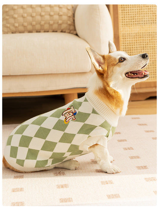 Classic Argyle Dog Sweater - Green & White Knit for Corgis & Medium Breeds (Size : XXl)