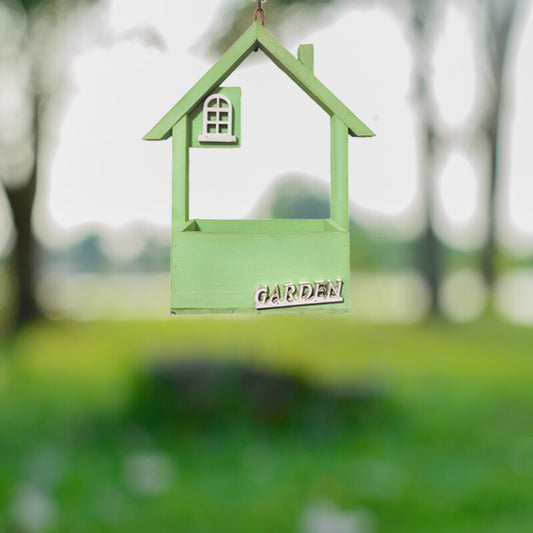 Green Charming Wooden House Hanging Bird Feeder - Attract Wild Birds to Your Garden