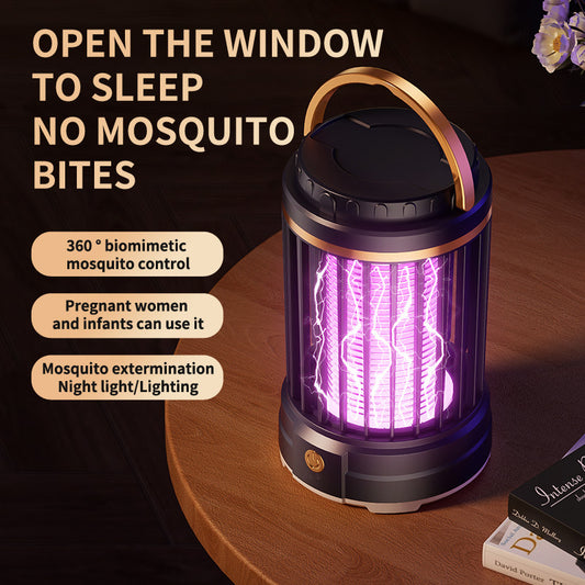 Black Portable 3-in-1 Electric Mosquito Zapper Lamp - UV Bug Killer, Warm Night Light & Bright Lantern, USB Plug-in use