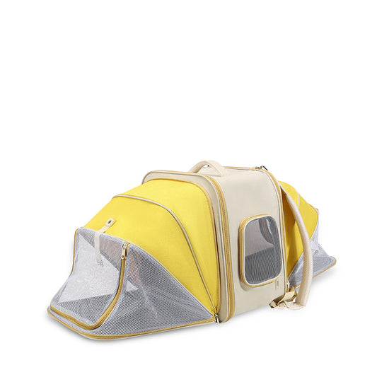 Expandable Pet Carrier Backpack for Cats & Small Dogs - Breathable Mesh, Multiple Entrances(Yellow)
