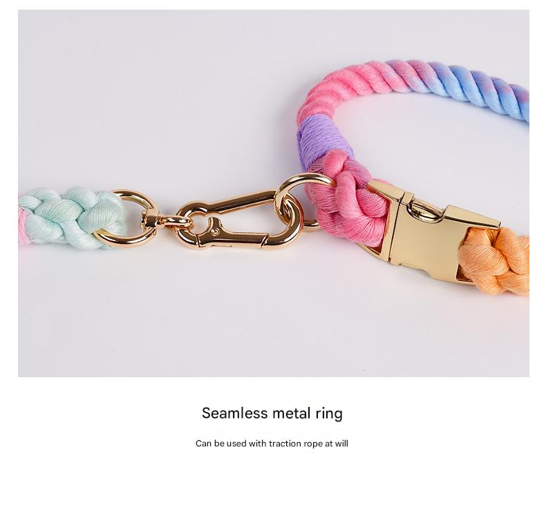 Handmade Gradient Rope Dog Collar & Leash Set - Colorful Braided Cotton (Pink purple - Size M)