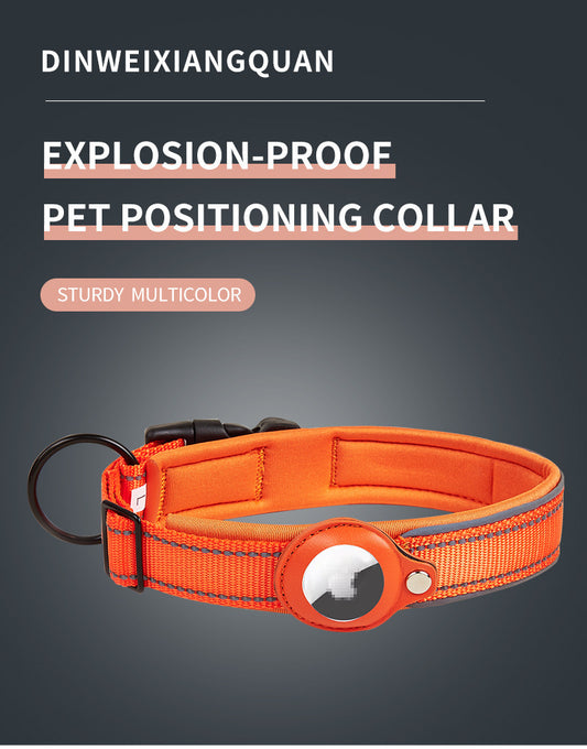 Size L Black Reflective Adjustable Anti-Lost Pet Collar (For Apple AirTag - Collar Only, Tracker Not Included)