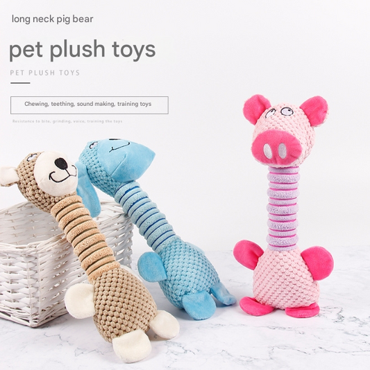 2-Piece Blue Long Neck Plush Dog Toy - Interactive Chew & Cuddle Toy for Puppies