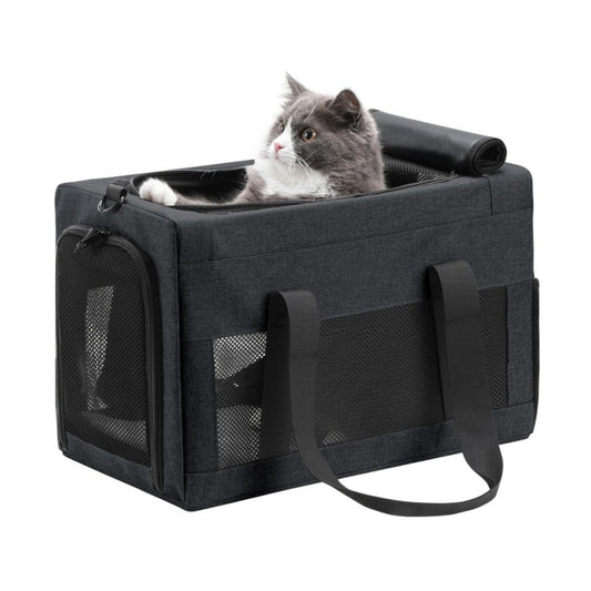 Sturdy & Breathable Pet Carrier for Small Cats & Dogs - Collapsible Travel Bag with Steel Frame, Safety Locks & Sunshade(Black)