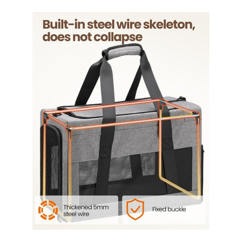 Sturdy & Breathable Pet Carrier for Small Cats & Dogs - Collapsible Travel Bag with Steel Frame, Safety Locks & Sunshade(Black)
