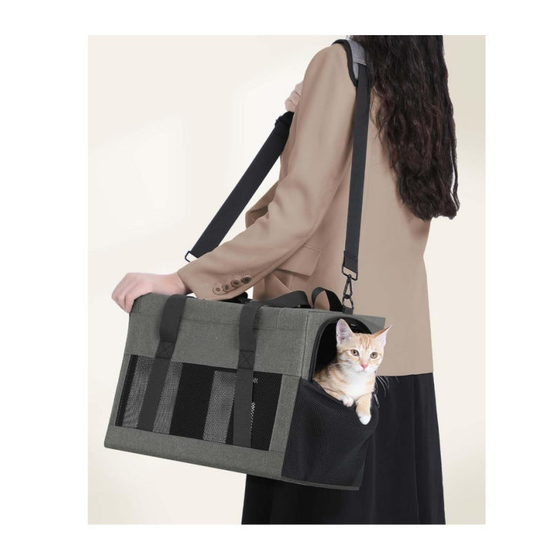 Sturdy & Breathable Pet Carrier for Small Cats & Dogs - Collapsible Travel Bag with Steel Frame, Safety Locks & Sunshade(Black)