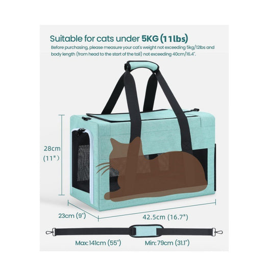 Sturdy & Breathable Pet Carrier for Small Cats & Dogs - Collapsible Travel Bag with Steel Frame, Safety Locks & Sunshade (Green)